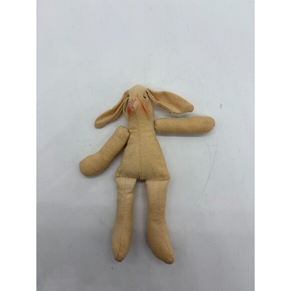 Vintage Handmade Primitive Cloth Bunny Rabbit Doll Plush Toy Figure Tan Peach 5" - Picture 1 of 3